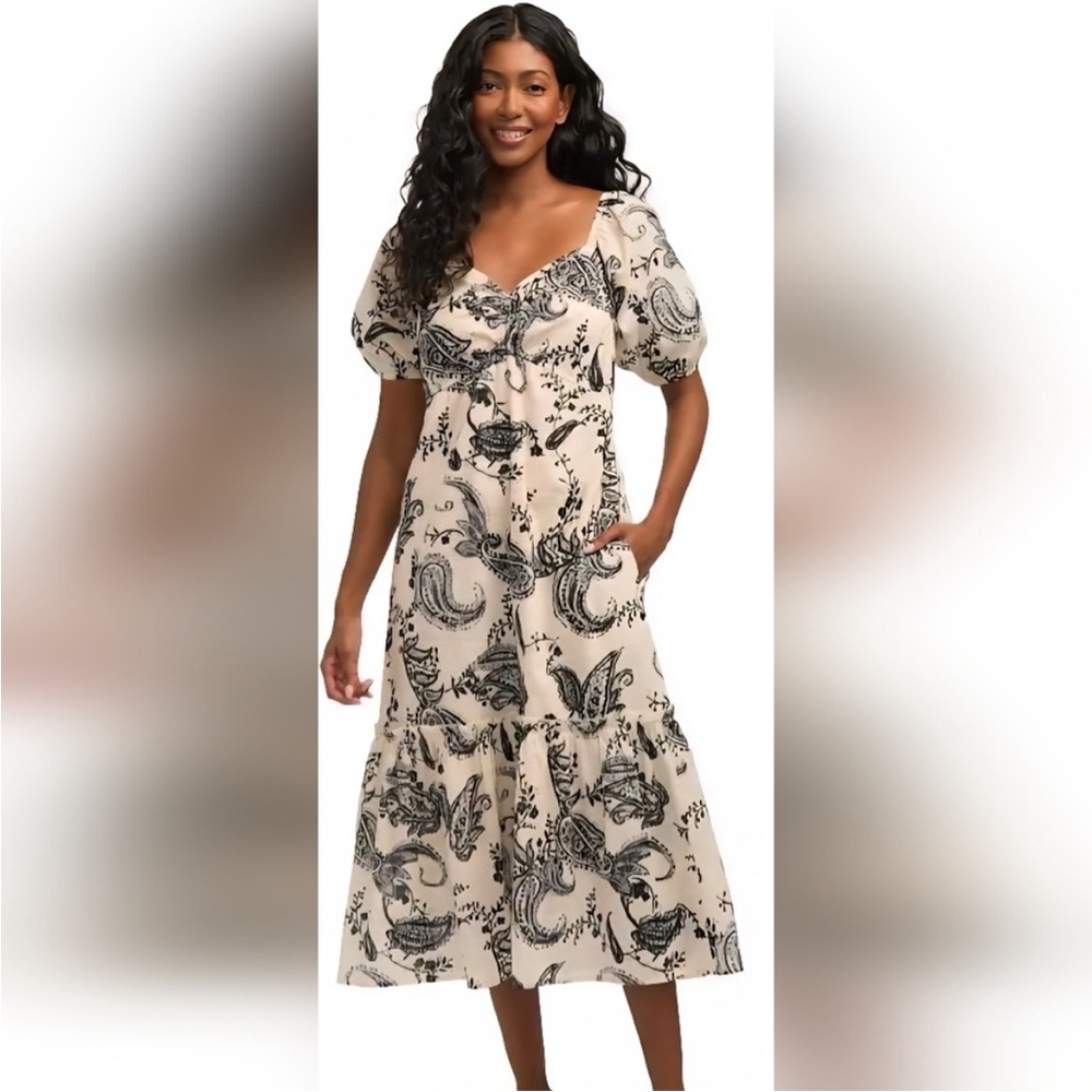 Mexx Voile Cream/Black Cotton Paisley Boho Dress